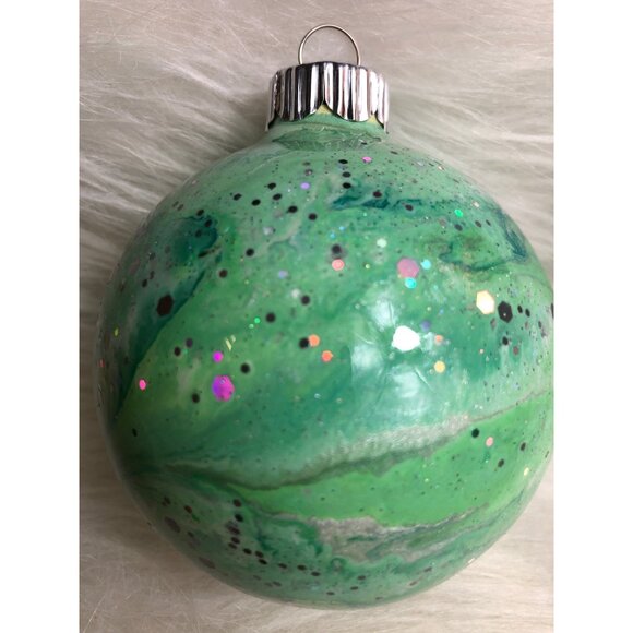 Other - Christmas Ornament Handcrafted Bauble Green Glitter Swirl Globe